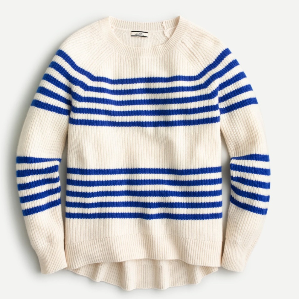 J. Crew Ribbed Cashmere Crewneck Striped Sweater